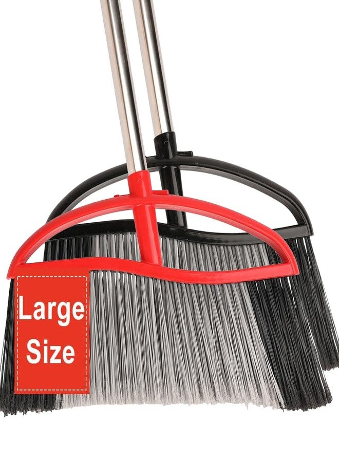 MuLing 2-Pack Outdoor Heavy Duty Broom Set, 15.7" Wide Angle Broom with Long Adjustable Handle & Stiff Bristles for Patio, Garage, Yard, Garden (Black&Red) - Image 1